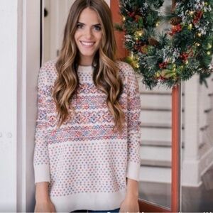 J. Crew Cream and Red Crew Neck Sweater